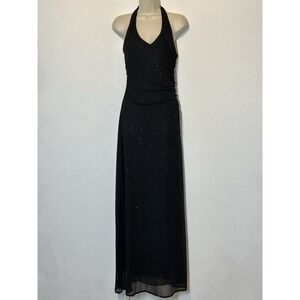 Vtg Y2K Jodi‎ Kristopher M Maxi Dress Bodycon Gown Black Glitter Glam Prom Event